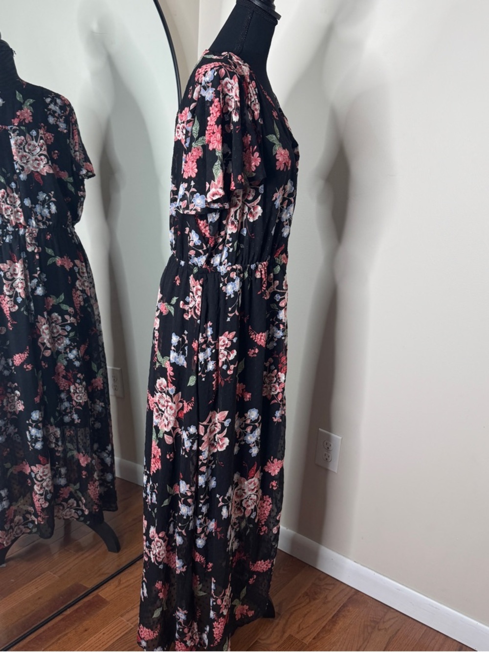 Lane Bryant Floral Sheer Button Down Midi Dress Black Pink Size 18 - Picture 3 of 8